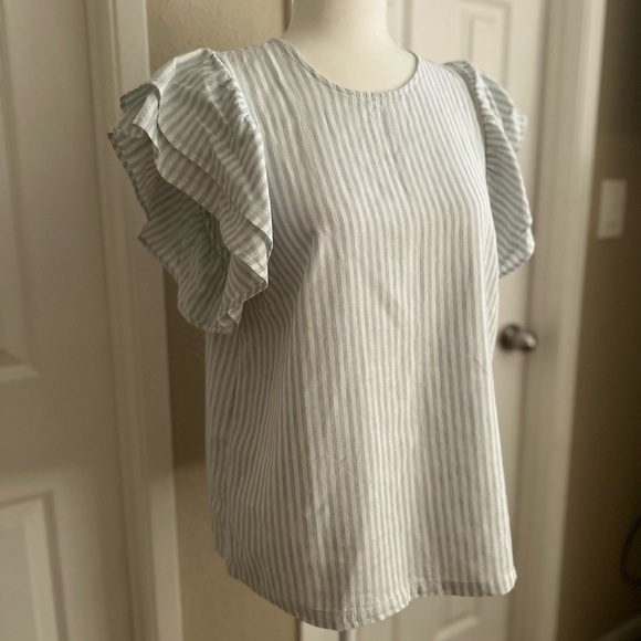 a new day Tops - A New Day Stripped Blue/White Ruffled Sleeves Blouse Size: Small